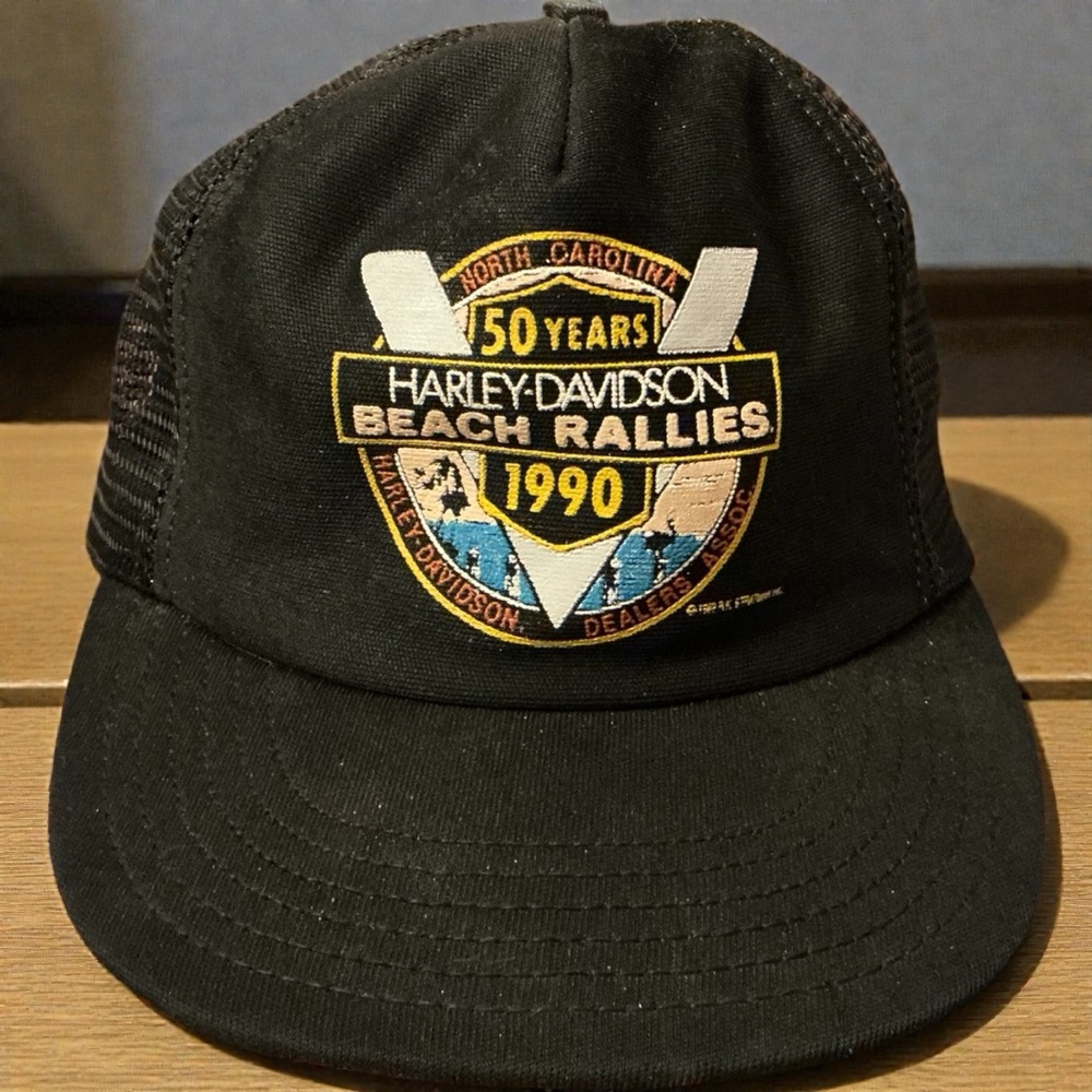 🏍️Harley-Davidson Vintage 1990 50 Years Black Mesh Adjustable Hat